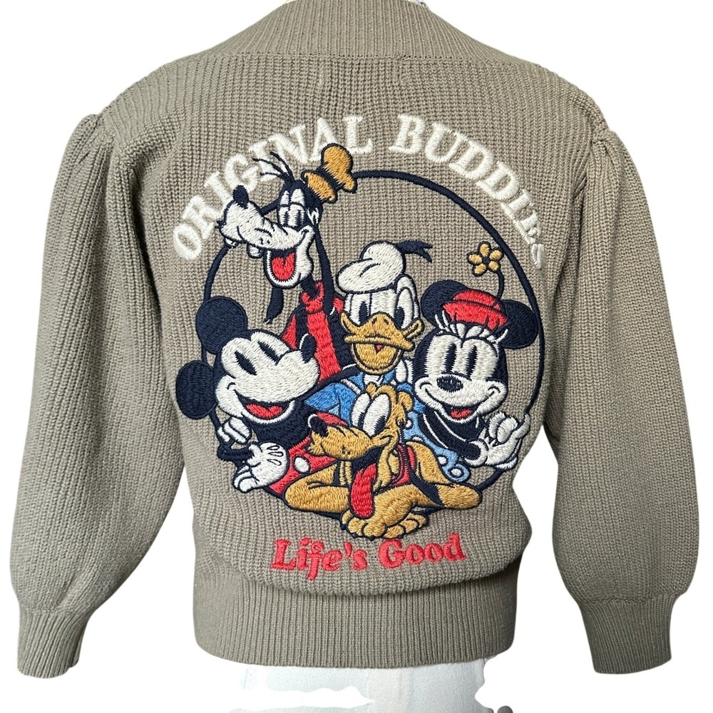 Moussy x Disney Brown Knit Cropped Cardigan Cardigan Embroidery One Size